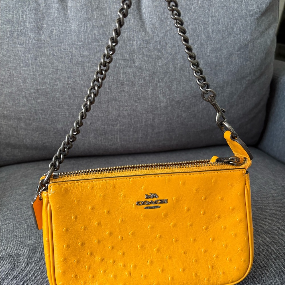 Coach Yellow Ostrich-Embossed Chain Crossbody Bag